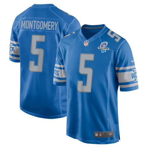 David Montgomery 5 Detroit Lions 2023 Playoffs Patch Game Men Jersey - Blue