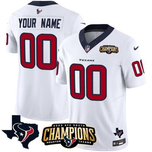 Houston Texans 2023 AFC South Champions Patch Game Custom Men Jersey - White