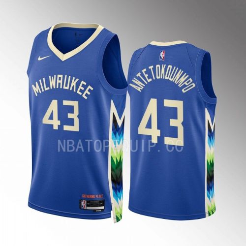 Thanasis Antetokounmpo 43 2022-23 Milwaukee Bucks Blue City Edition Jersey Swingman