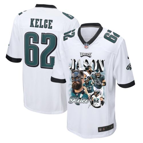 Jason Kelce 62 Philadelphia Eagles Fat Batman Signed Game Men Jersey - White