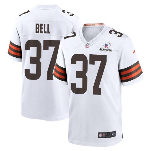 D'Anthony Bell 37 Cleveland Browns 2023 Playoffs Patch Game Men Jersey - White