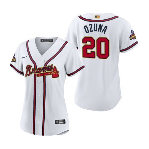 Women's Marcell Ozuna 20 Atlanta Braves White 2022-23 Gold Program Jersey