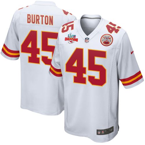 Michael Burton 45 Kansas City Chiefs Super Bowl LVII Champions 3 Stars Men Game Jersey - White