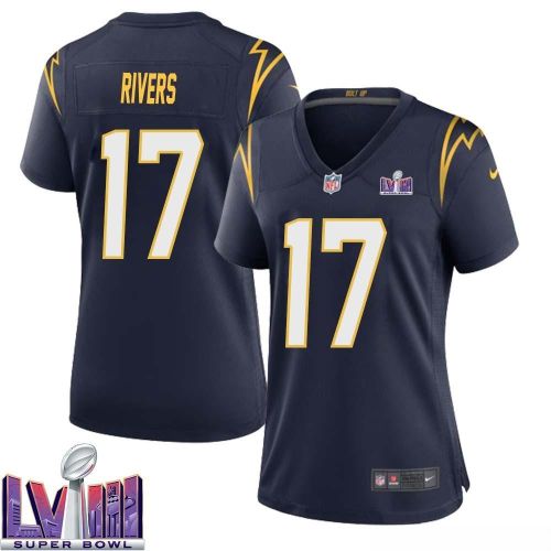 Philip Rivers 17 Los Angeles Chargers Super Bowl LVIII Women Alternate Game Jersey - Navy