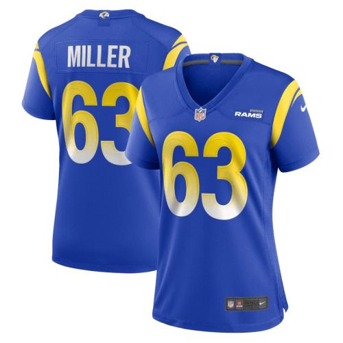 Grant Miller 63 Los Angeles Rams Women's Game Jersey - Royal