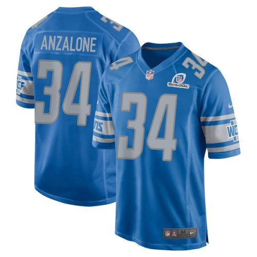 Alex Anzalone 34 Detroit Lions 2024 Divisional Patch Game Men Jersey - Blue