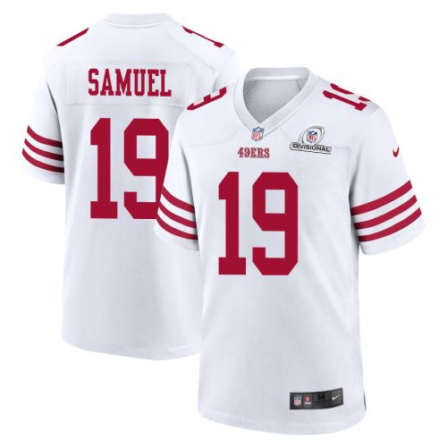 Deebo Samuel 19 San Francisco 49ers 2024 Divisional Patch Game Men Jersey - White