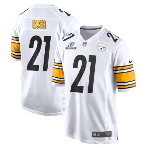 Darius Rush 21 Pittsburgh Steelers 2023 Playoffs Patch Game Men Jersey - White