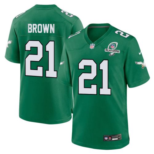 Sydney Brown 21 Philadelphia Eagles 2023 Playoffs Patch Alternate Game Men Jersey - Kelly Green