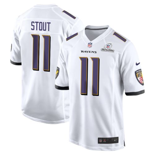 Jordan Stout 11 Baltimore Ravens 2024 Divisional Patch Game Men Jersey - White