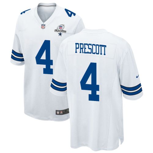 Dak Prescott 4 Dallas Cowboys 2023 Playoffs Patch Game Men Jersey - White