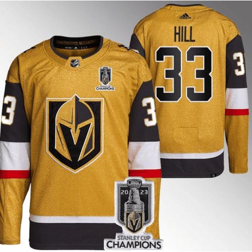 Adin Hill 33 Vegas Golden Knights 2023 Stanley Cup Champions Patch Breakaway Home Jersey - Gold