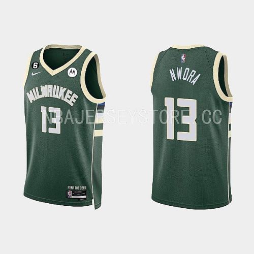 Milwaukee Bucks 13 Jordan Nwora 2022-23 Icon Edition Hunter Green Men Jersey