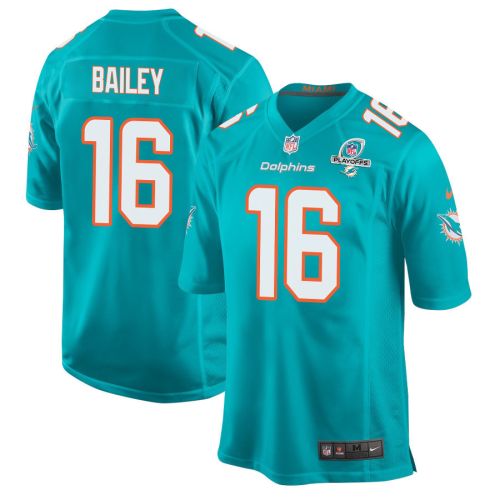 Jake Bailey 16 Miami Dolphins 2023 Playoffs Patch Game Men Jersey - Aqua