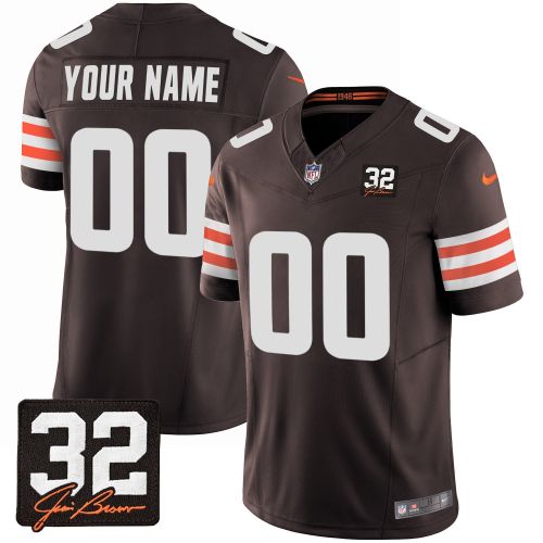 Cleveland Browns Jim Brown Memorial Patch Game Men Custom Jersey - Brown