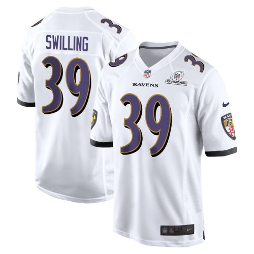 Tre Swilling 39 Baltimore Ravens 2024 Divisional Patch Game Men Jersey - White