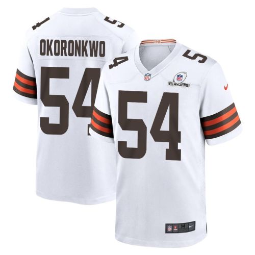 Ogbo Okoronkwo 54 Cleveland Browns 2023 Playoffs Patch Game Men Jersey - White