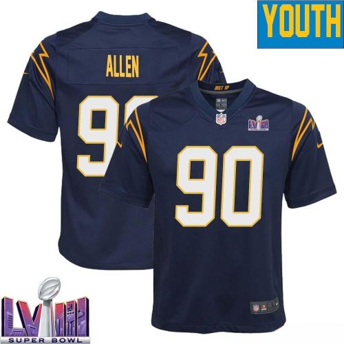 Brevin Allen 90 Los Angeles Chargers Super Bowl LVIII YOUTH Alternate Game Jersey - Navy