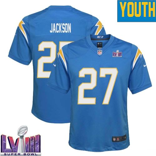 J.C. Jackson 27 Los Angeles Chargers Super Bowl LVIII YOUTH Home Game Jersey - Powder Blue