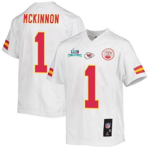 Jerick McKinnon 1 Kansas City Chiefs Super Bowl LVII Champions Youth Game Jersey - White