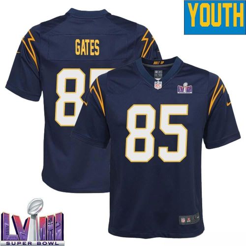 Antonio Gates 85 Los Angeles Chargers Super Bowl LVIII YOUTH Alternate Game Jersey - Navy