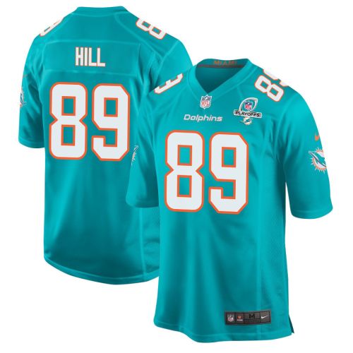 Julian Hill 89 Miami Dolphins 2023 Playoffs Patch Game Men Jersey - Aqua