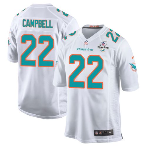 Elijah Campbell 22 Miami Dolphins 2023 Playoffs Patch Game Men Jersey - White