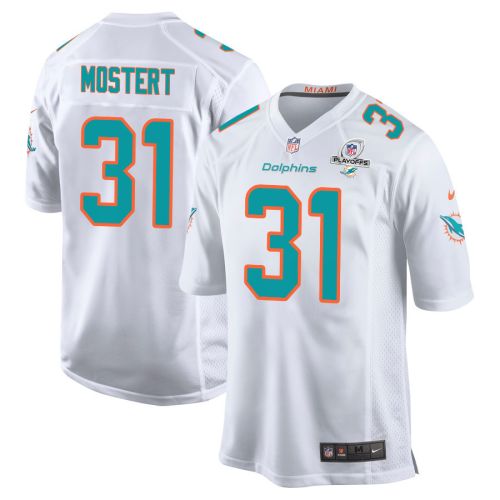 Raheem Mostert 31 Miami Dolphins 2023 Playoffs Patch Game Men Jersey - White