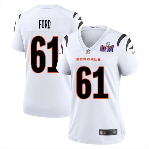 Cody Ford 61 Cincinnati Bengals Super Bowl LVIII Women Away Limited Jersey - White