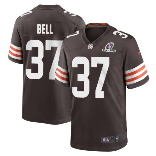 D'Anthony Bell 37 Cleveland Browns 2023 Playoffs Patch Game Men Jersey - Brown