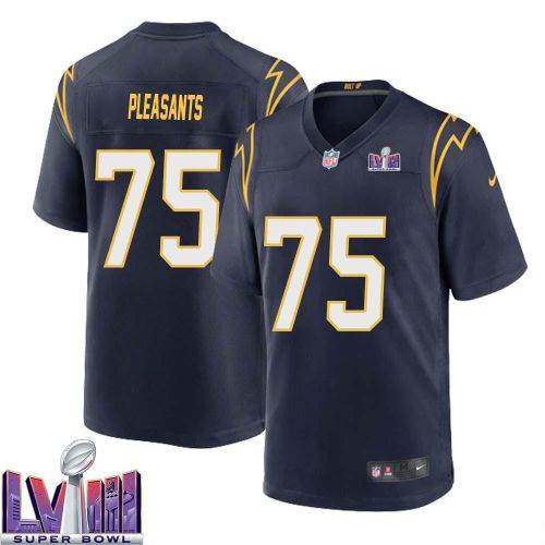 Austen Pleasants 75 Los Angeles Chargers Super Bowl LVIII Men Alternate Game Jersey - Navy