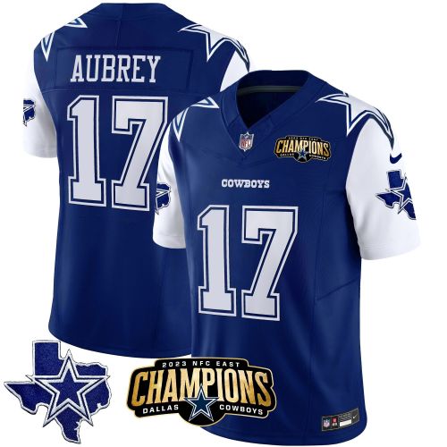 Brandon Aubrey 17 Dallas Cowboys 2023 NFC East Champions Patch Game Men Jersey - Royal