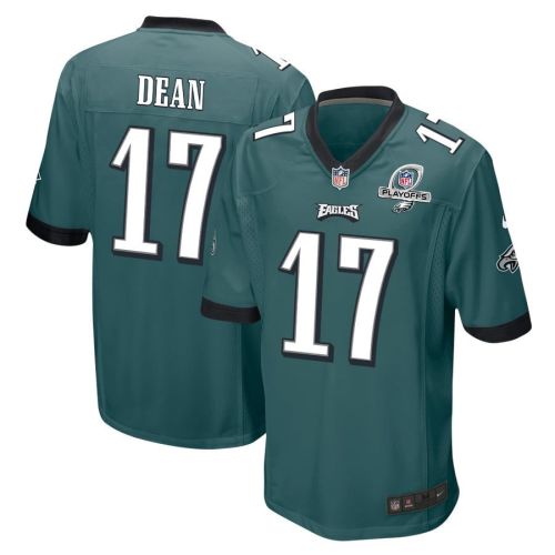 Nakobe Dean 17 Philadelphia Eagles 2023 Playoffs Patch Game Men Jersey - Midnight Green