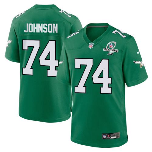 Fred Johnson 74 Philadelphia Eagles 2023 Playoffs Patch Alternate Game Men Jersey - Kelly Green