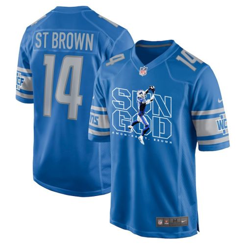 Amon-Ra St. Brown 14 Detroit Lions Sun God Game Men Jersey - Blue