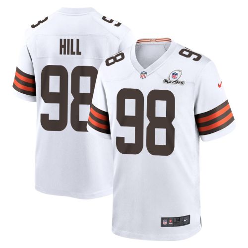 Trysten Hill 98 Cleveland Browns 2023 Playoffs Patch Game Men Jersey - White