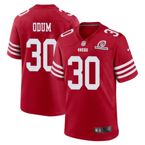 George Odum 30 San Francisco 49ers 2024 Divisional Patch Game Men Jersey - Scarlet