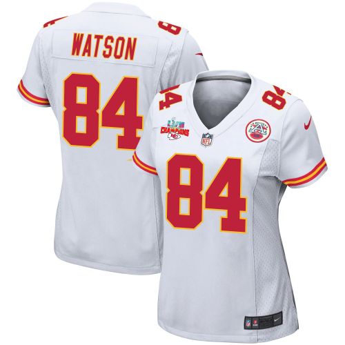 Justin Watson 84 Kansas City Chiefs Super Bowl LVII Champions 3 Stars Women Game Jersey - White