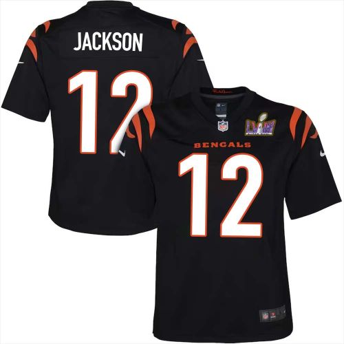 Shedrick Jackson 12 Cincinnati Bengals Super Bowl LVIII YOUTH Home Limited Jersey - Black