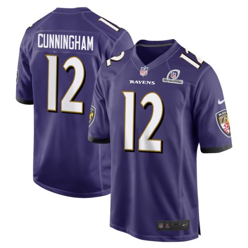 Malik Cunningham 12 Baltimore Ravens 2024 Divisional Patch Game Men Jersey - Purple