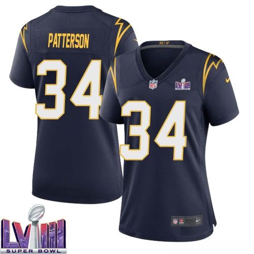 Jaret Patterson 34 Los Angeles Chargers Super Bowl LVIII Women Alternate Game Jersey - Navy