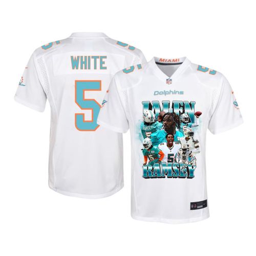 Jalen Ramsey 5 Signed Miami Dolphins Game YOUTH Jersey - White V2