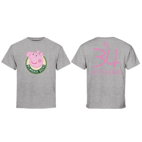 Giannis Antetokounmpo 34 Milwaukee Bucks Pig Print T-Shirt - Gray