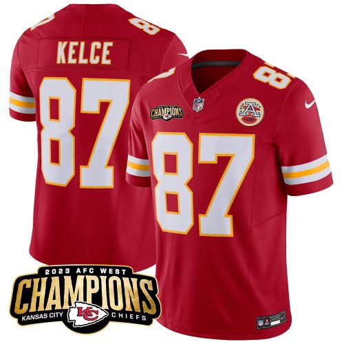 Travis Kelce 87 Kansas City Chiefs 2023 AFC West Champions Patch Game Men Jersey - Red