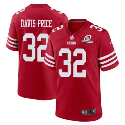 Tyrion Davis-Price 32 San Francisco 49ers 2024 Divisional Patch Game Men Jersey - Scarlet