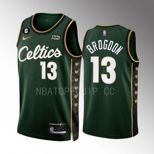 Malcolm Brogdon 13 Boston Celtics 2022-23 City Edition Green Men Jersey Honor Bill Russell 11 Gold Diamonds