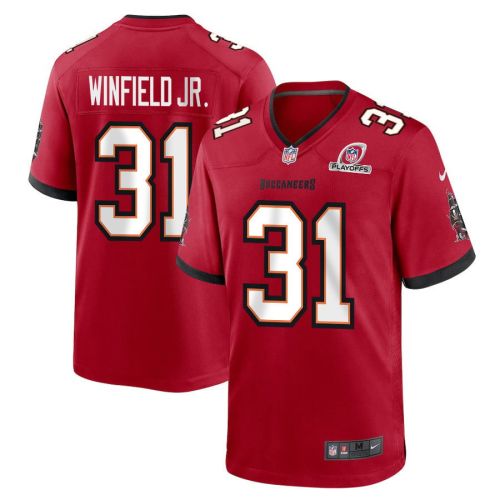 Antoine Winfield Jr. 31 Tampa Bay Buccaneers 2023 Playoffs Patch Game Men Jersey - Red