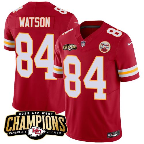 Justin Watson 84 Kansas City Chiefs 2023 AFC West Champions Patch Game Men Jersey - Red