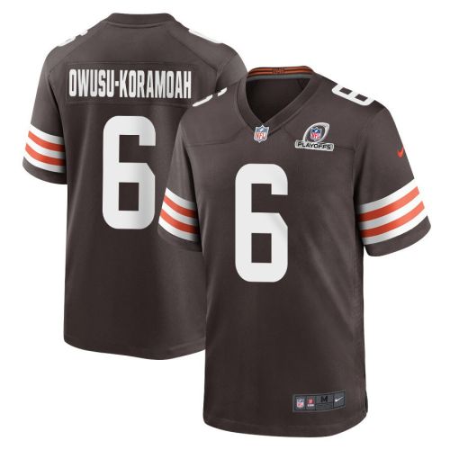 Jeremiah Owusu-Koramoah 6 Cleveland Browns 2023 Playoffs Patch Game Men Jersey - Brown