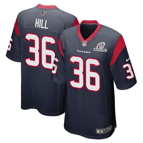 Brandon Hill 36 Houston Texans 2024 Divisional Patch Game Men Jersey - Navy